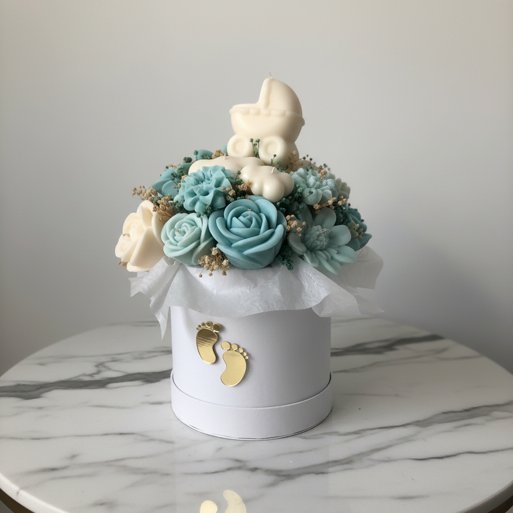 Baby-Blumenarrangement auf Marmor - neue Version