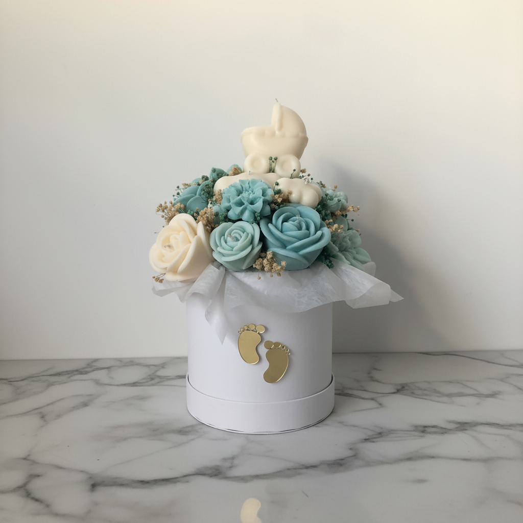 Baby-Blumenarrangement auf Marmor
