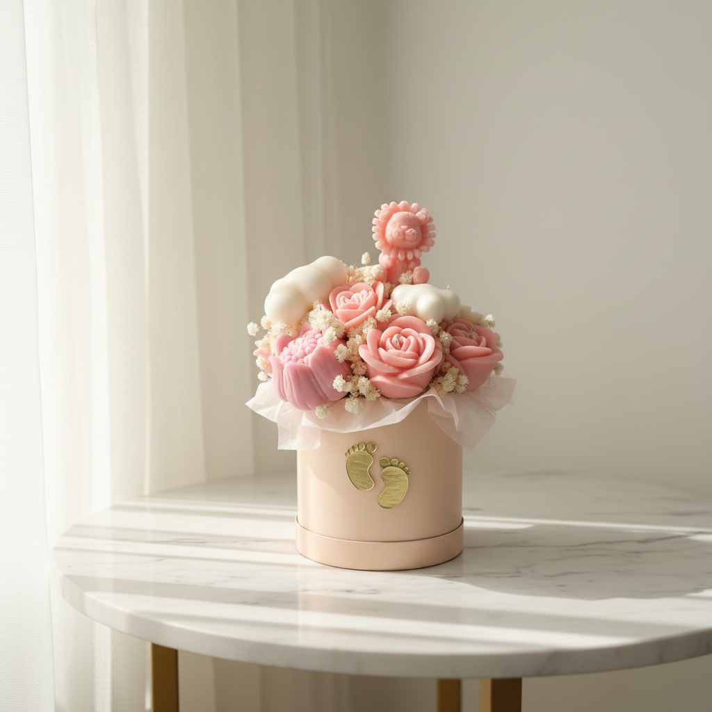 Baby Kerzen-Arrangement auf Marmor