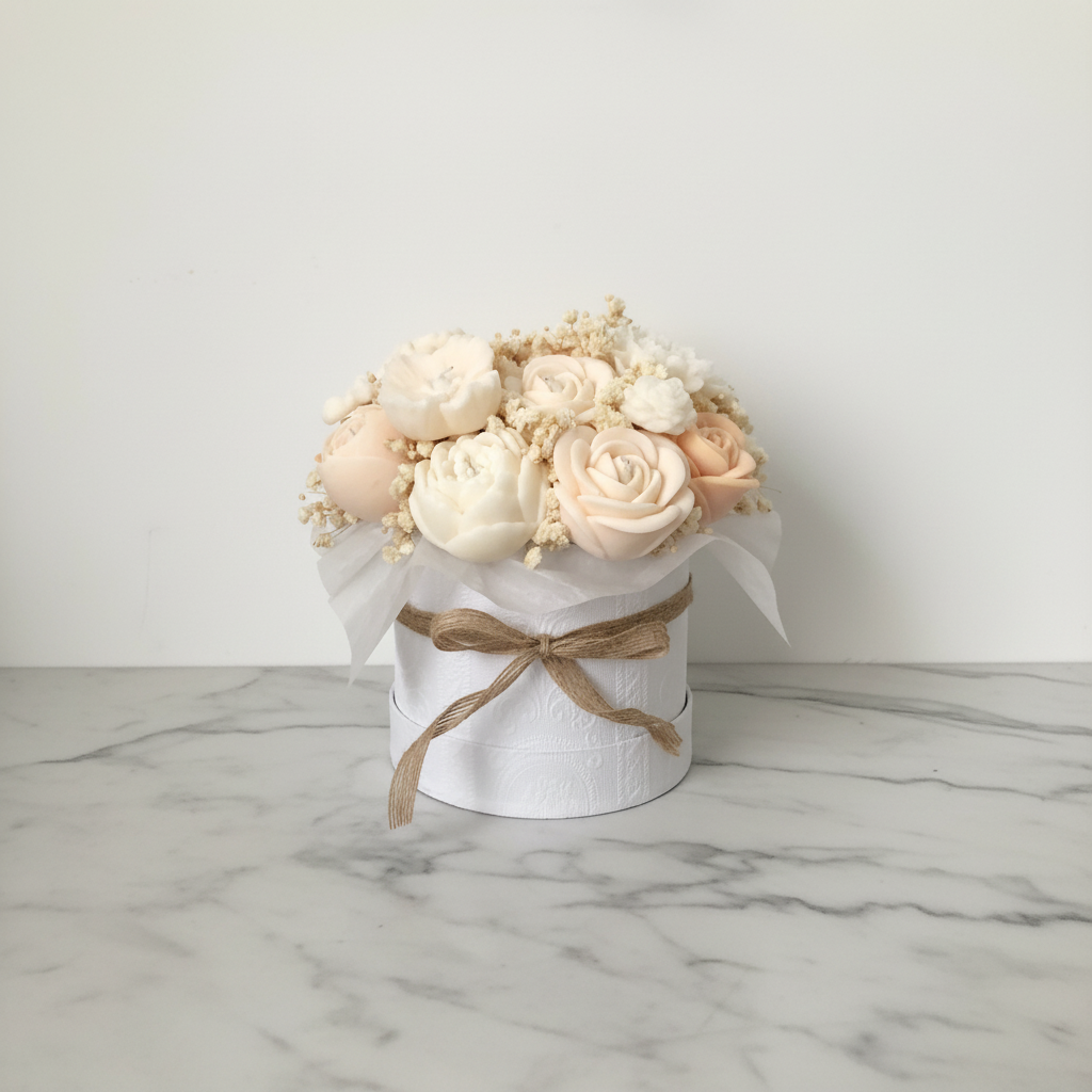 Blumenarrangement auf Marmortisch