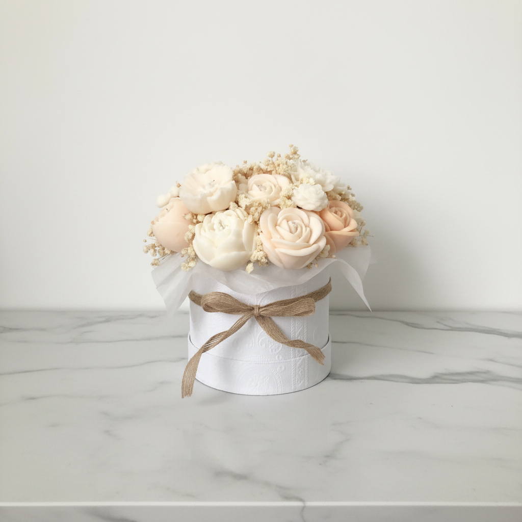 Blumenarrangement auf Marmortisch