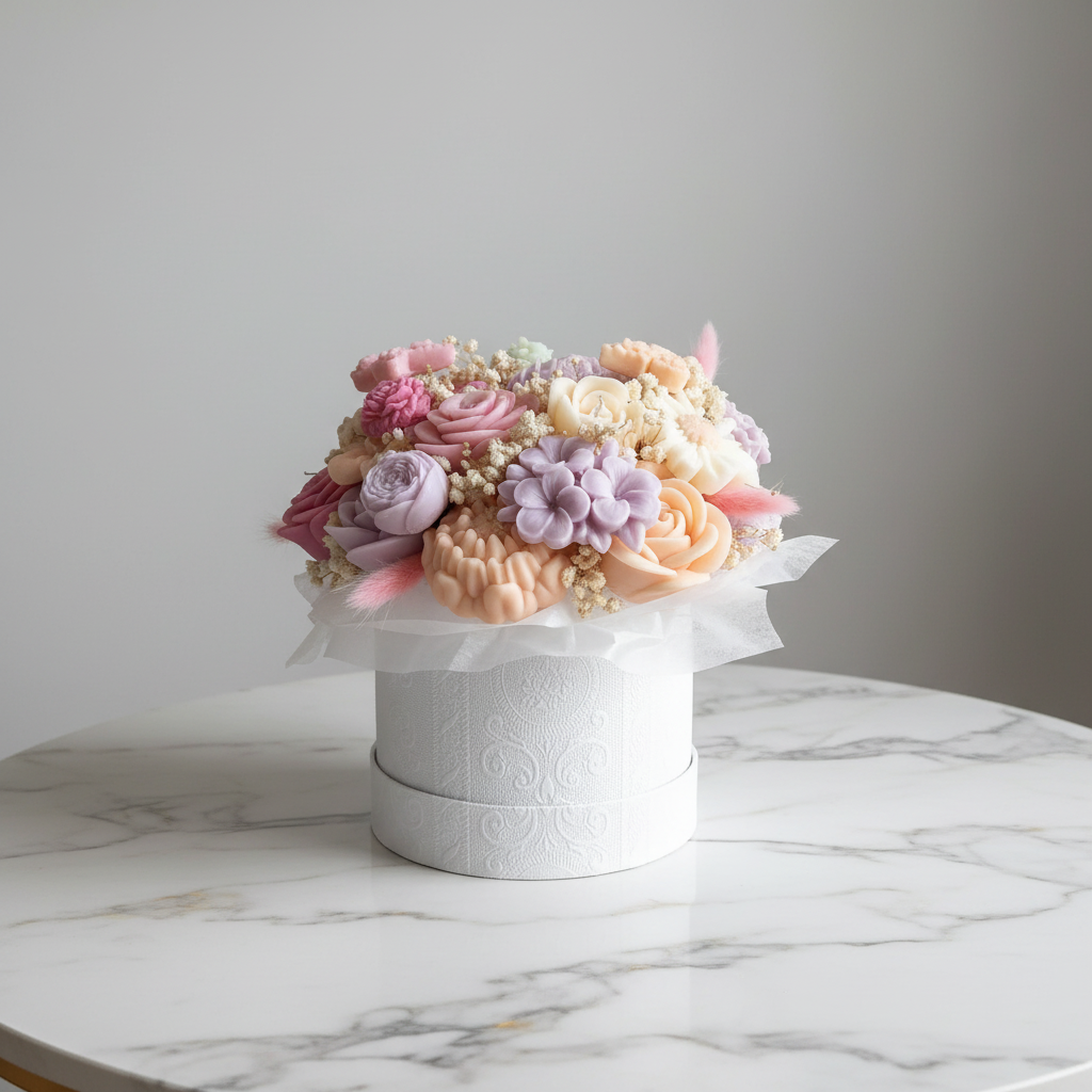 Floral arrangement on marble table