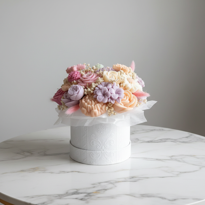 Floral arrangement on marble table